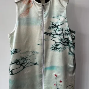 LANVIN Painting Satin Long Bomber Vest Jacket