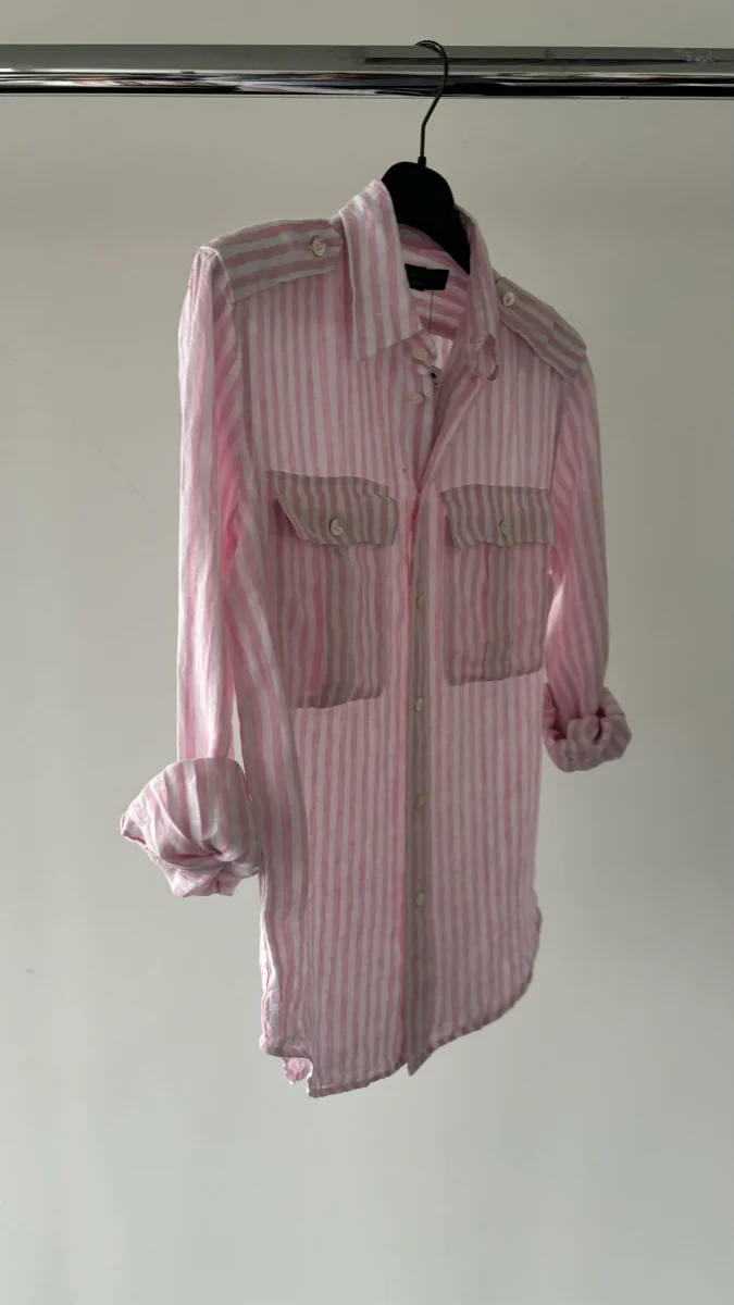 POLO RALPH LAUREN Pink Striped Linen Summer Button-Up Shirt - Imagen 5