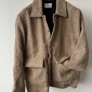 Folk Mens Beige Tweed Patch Pocket Snap Button Shacket Jacket