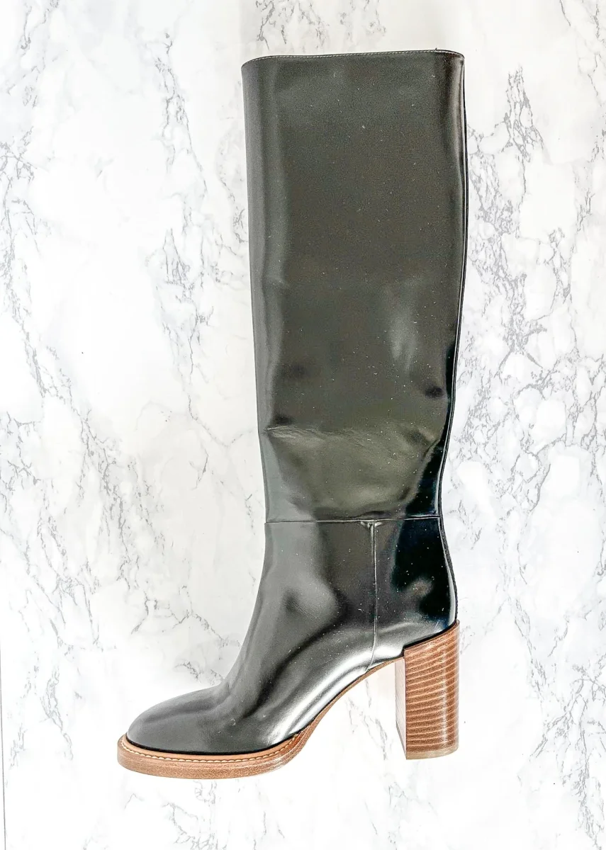 Gabriela Hearst Black Boca Leather Block Heel Knee Boots