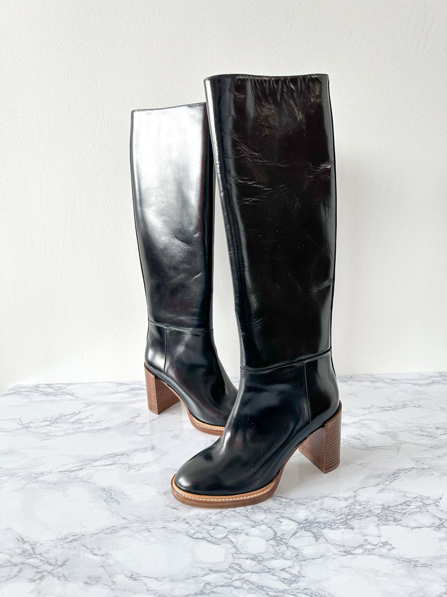 Gabriela Hearst Black Boca Leather Block Heel Knee Boots - Imagen 3