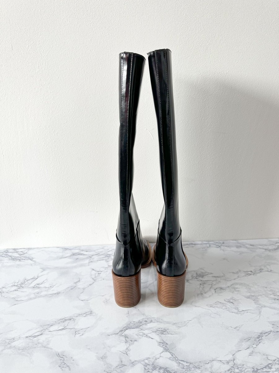Gabriela Hearst Black Boca Leather Block Heel Knee Boots - Imagen 7
