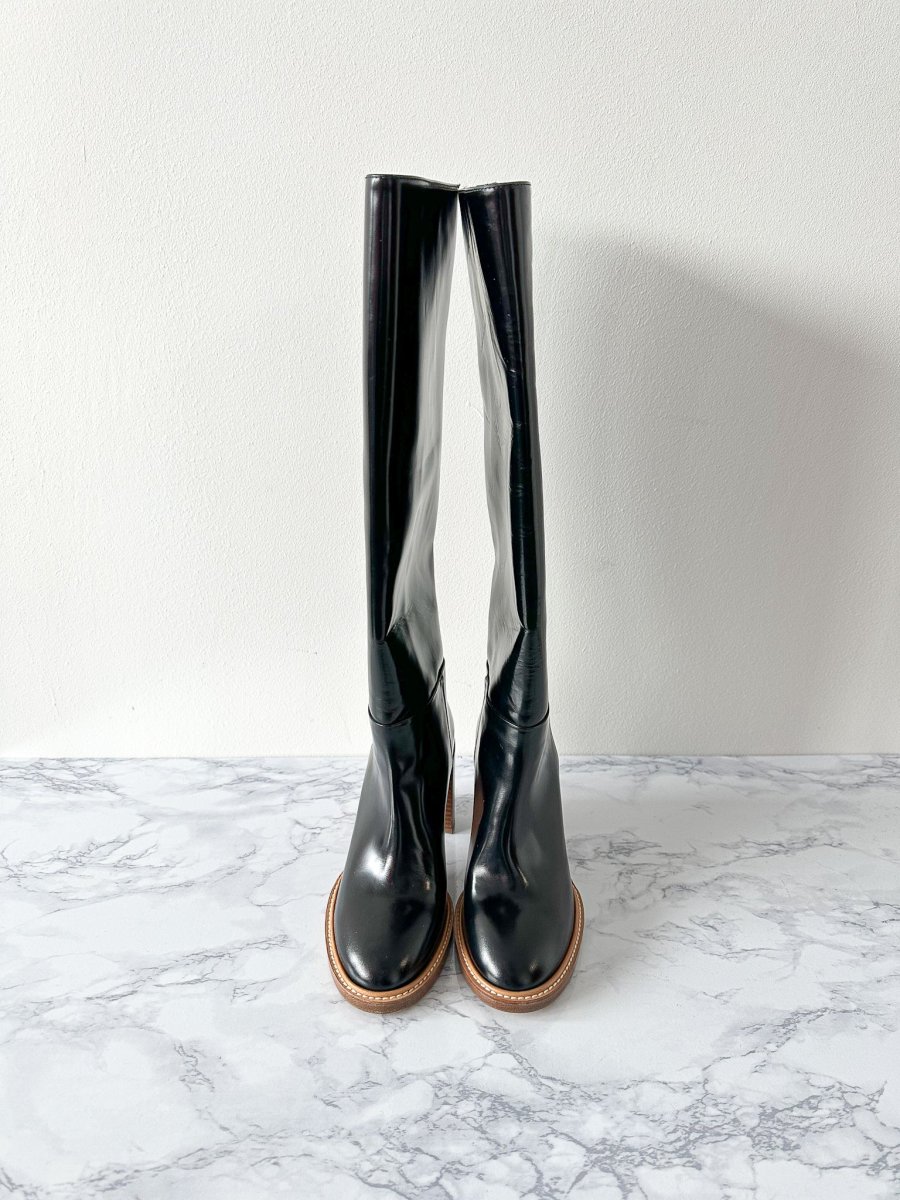 Gabriela Hearst Black Boca Leather Block Heel Knee Boots - Imagen 5