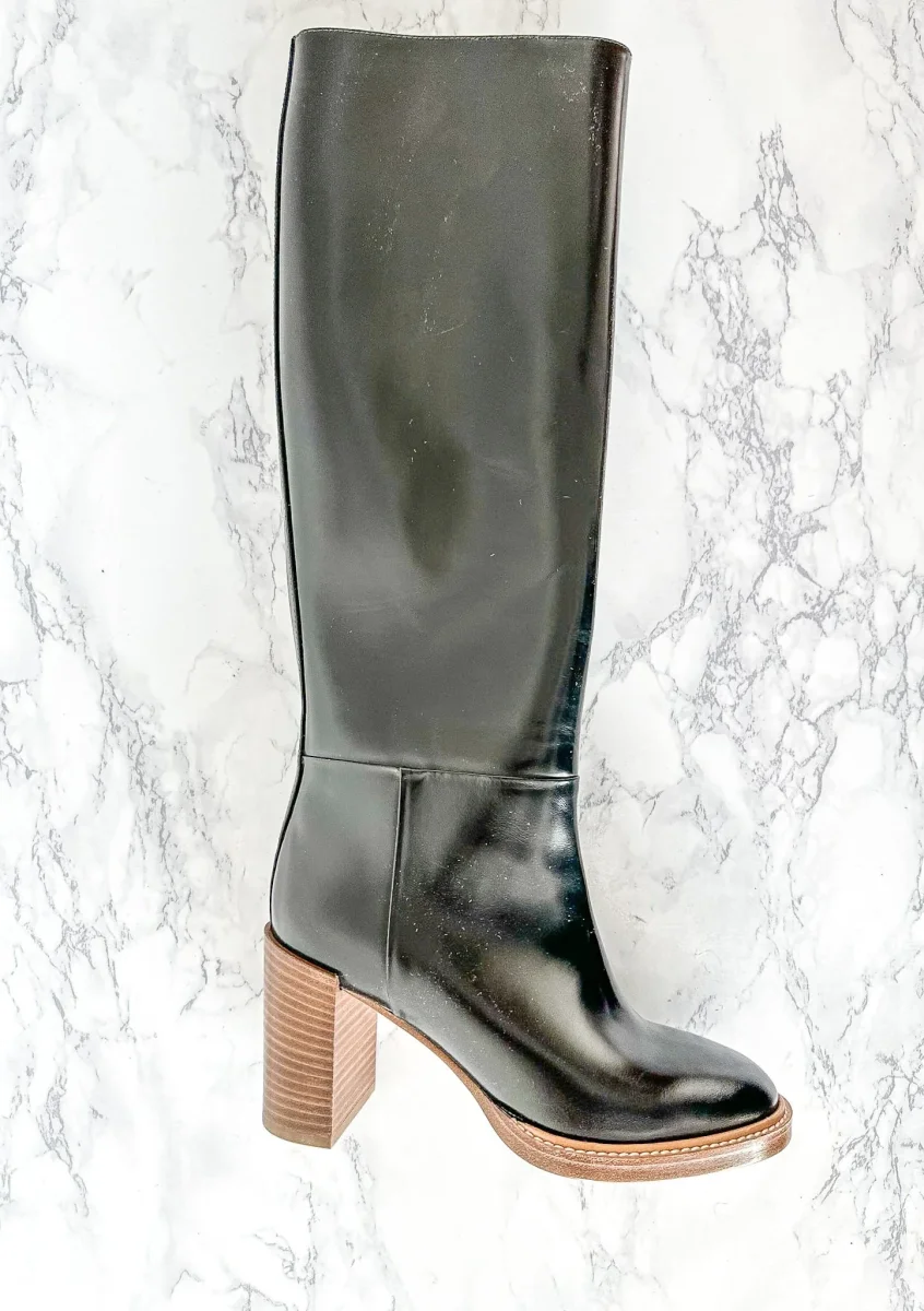 Gabriela Hearst Black Boca Leather Block Heel Knee Boots - Imagen 4