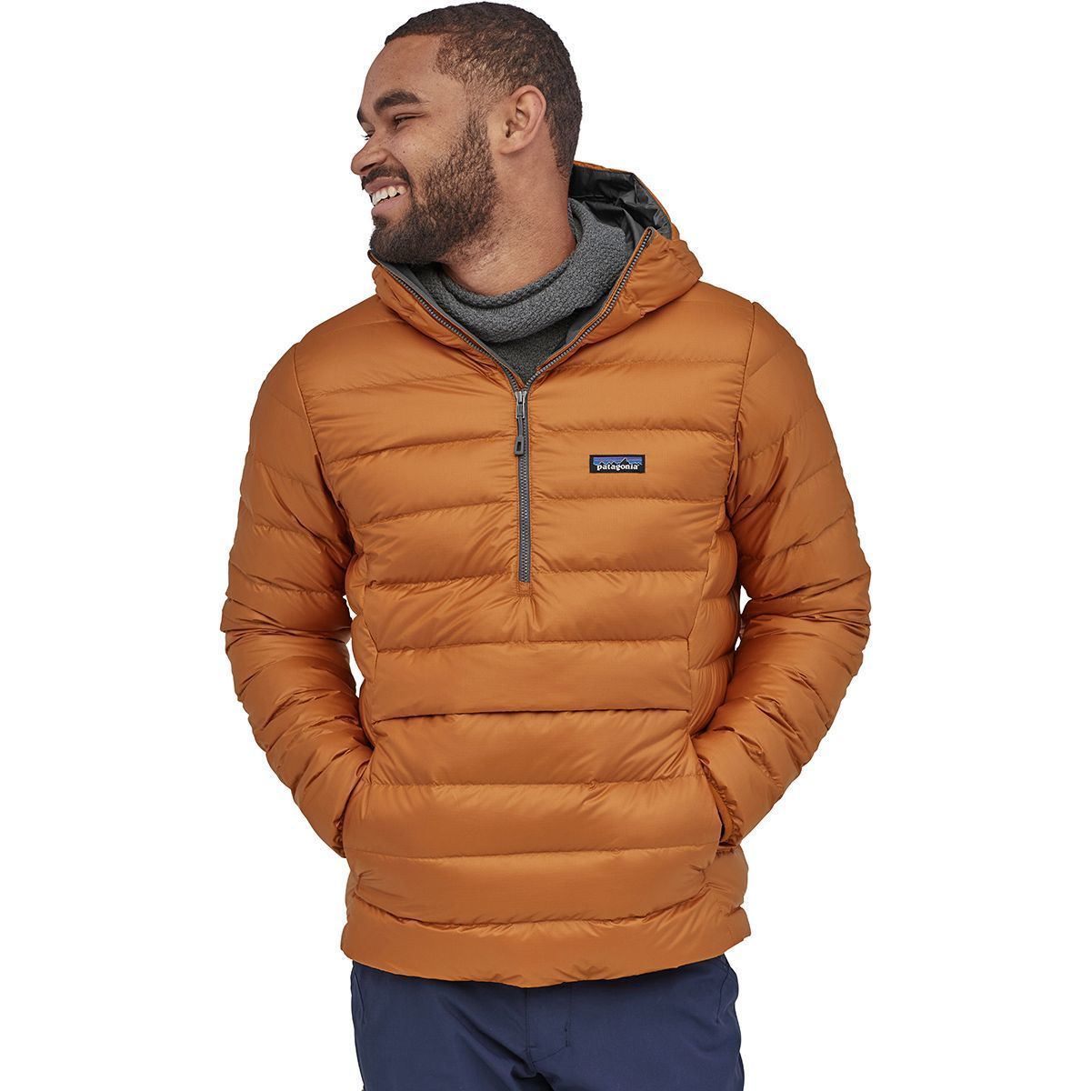 Parka Pluma Down Sweater Hoody Pullover Hombre Naranja - Imagen 4