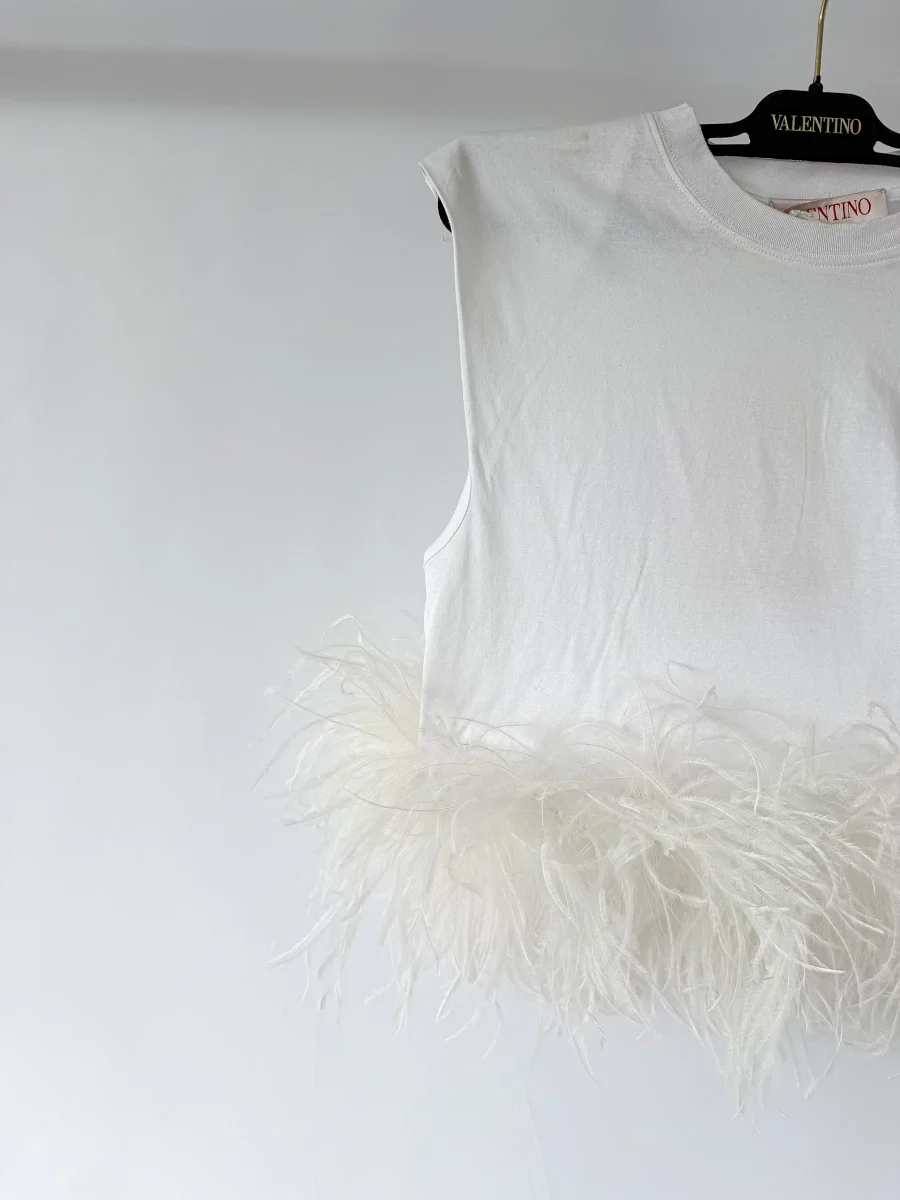 Valentino Garavani White Feather Trim Crop Top - Imagen 7