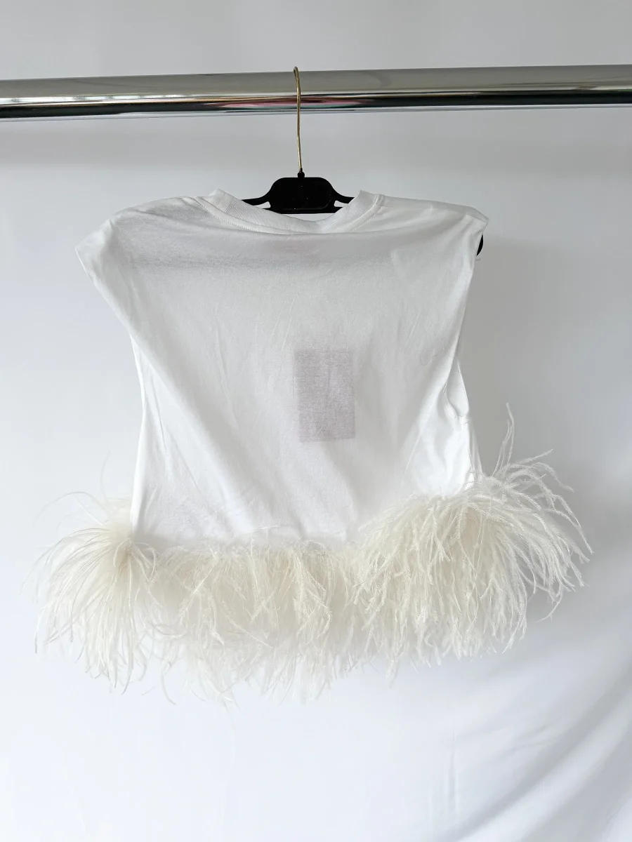 Valentino Garavani White Feather Trim Crop Top - Imagen 5