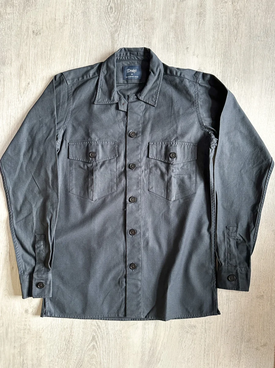 Drake's Navy Blue Two Pocket Heavy Structured Over Shirt Jacket