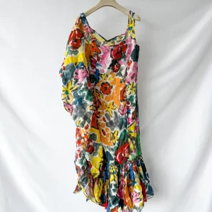 Marni Asymmetric Ruffled Floral Print Midi Dress