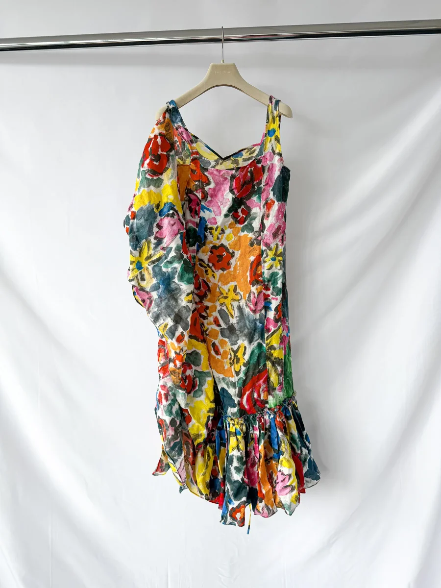 Marni Asymmetric Ruffled Floral Print Midi Dress