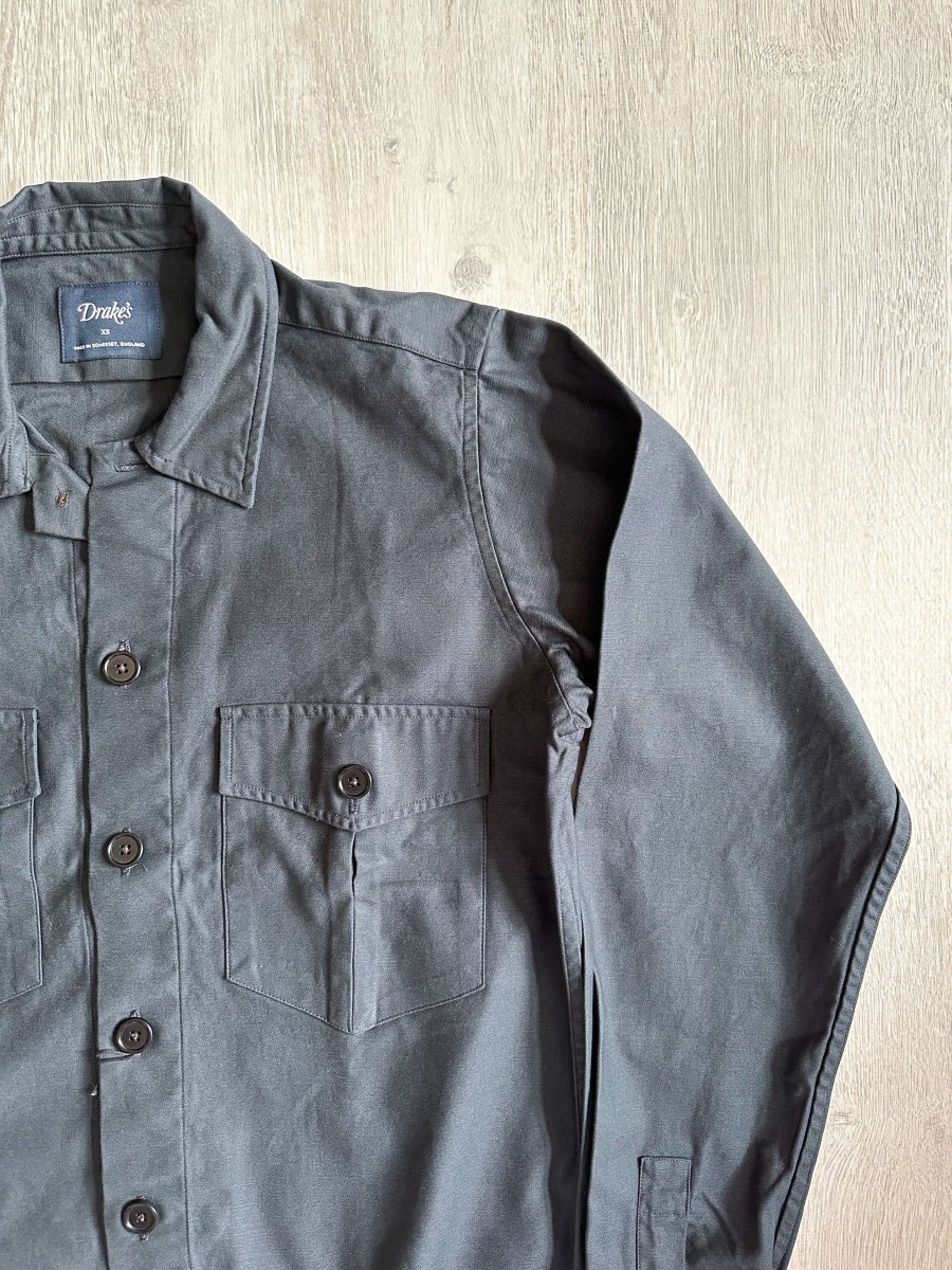 Drake's Navy Blue Two Pocket Heavy Structured Over Shirt Jacket - Imagen 5