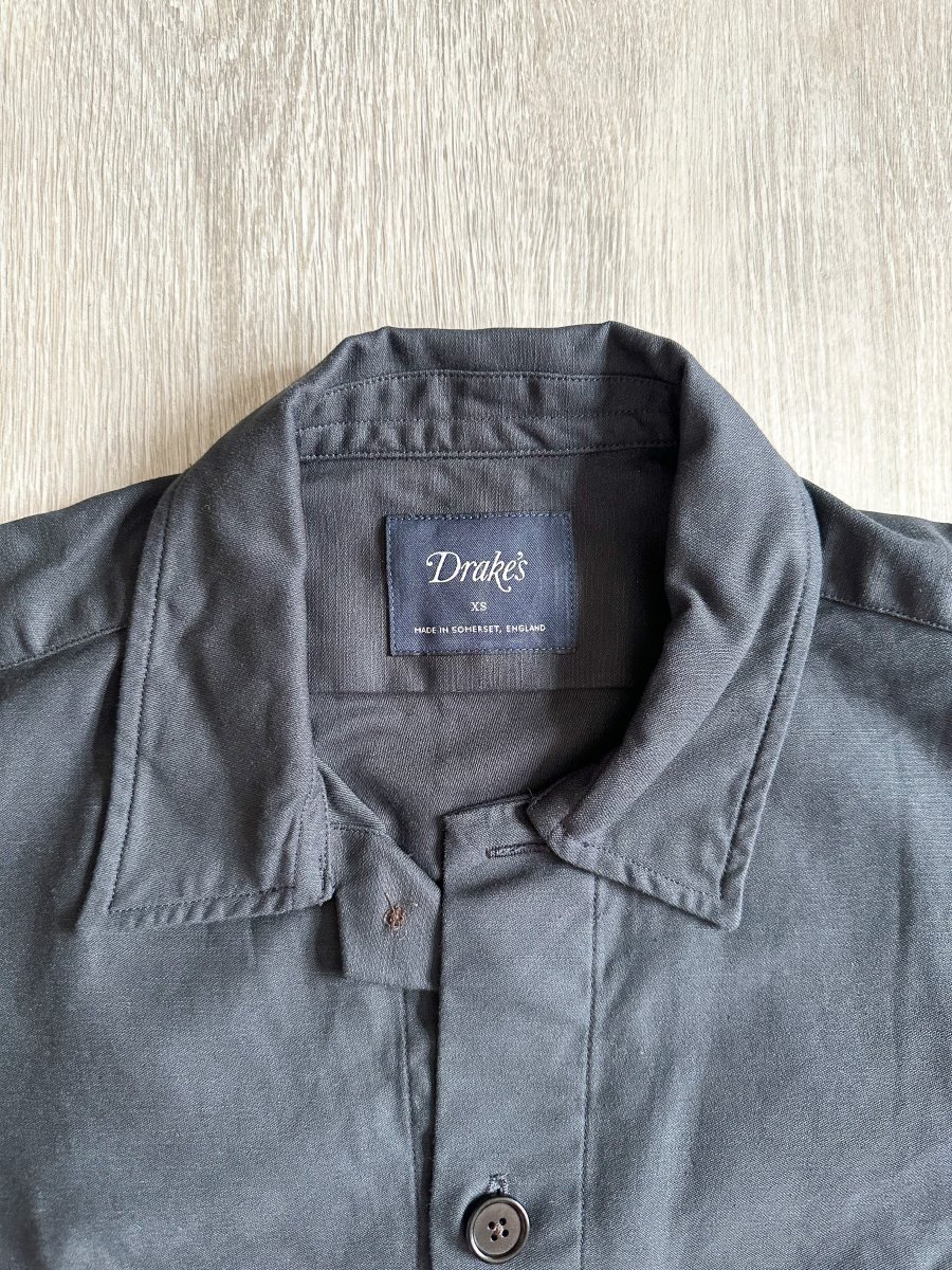 Drake's Navy Blue Two Pocket Heavy Structured Over Shirt Jacket - Imagen 6