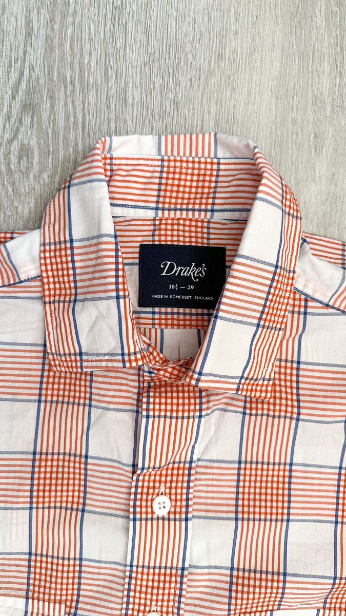 Drake's Check Red White Double Pocket Cotton Shirt - Imagen 4