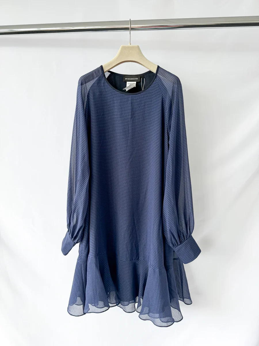 Sportmax by Max Mara Blue Chiffon Sheer Long Sleeve Dress - Imagen 2