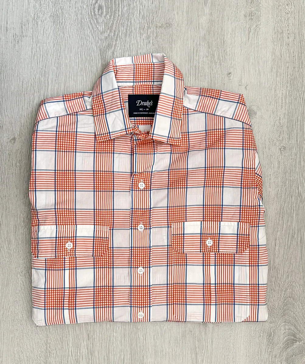 Drake's Check Red White Double Pocket Cotton Shirt - Imagen 7