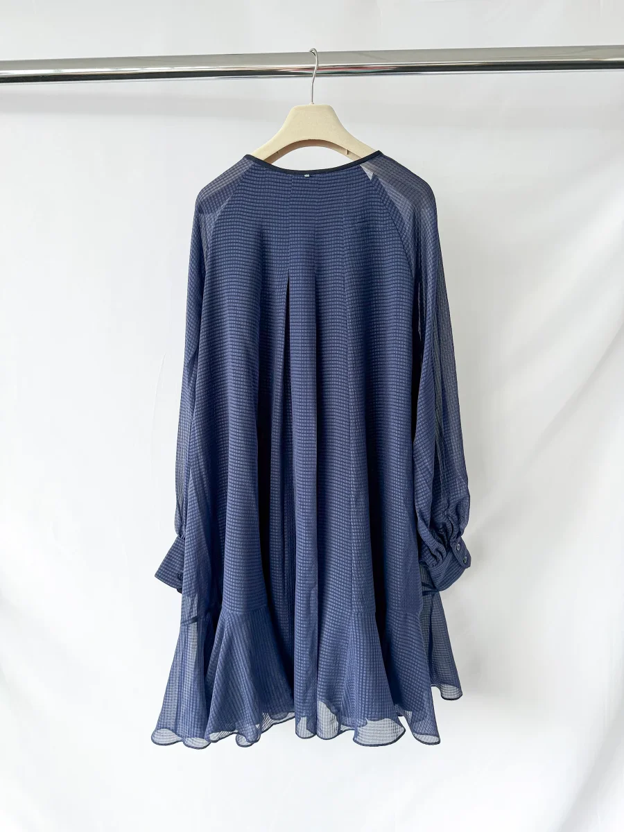 Sportmax by Max Mara Blue Chiffon Sheer Long Sleeve Dress - Imagen 4