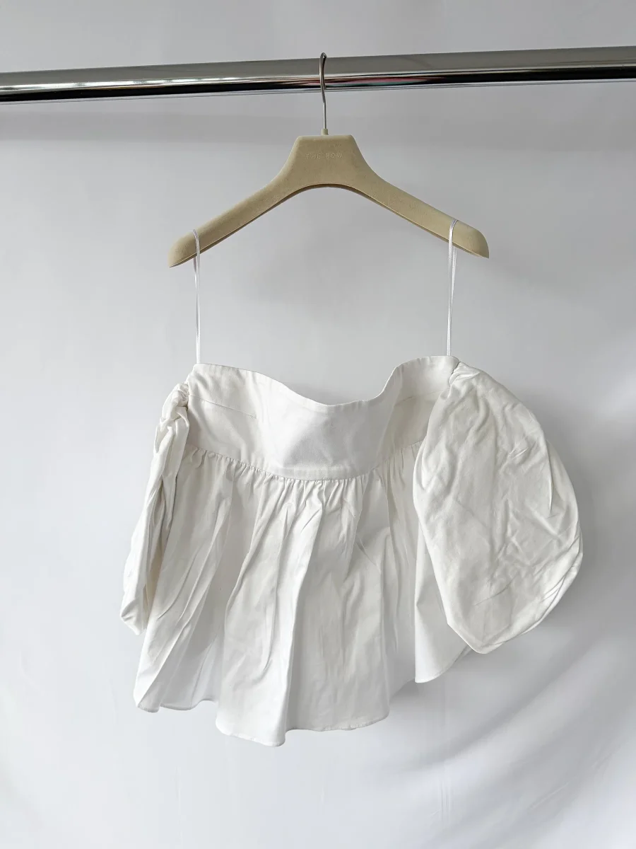 KIKA VARGAS White Off Shoulder Balloon Sleeve Taffeta Top - Imagen 8
