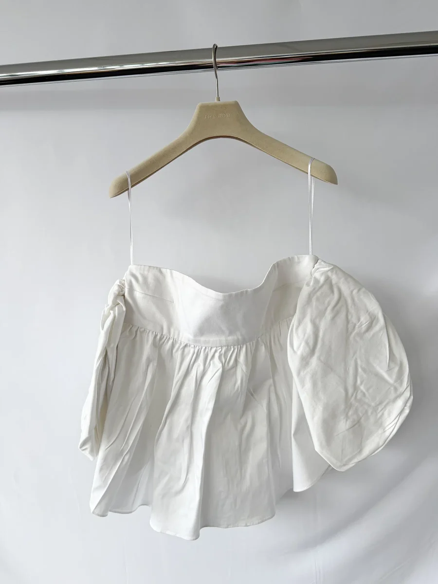 KIKA VARGAS White Off Shoulder Balloon Sleeve Taffeta Top - Imagen 9