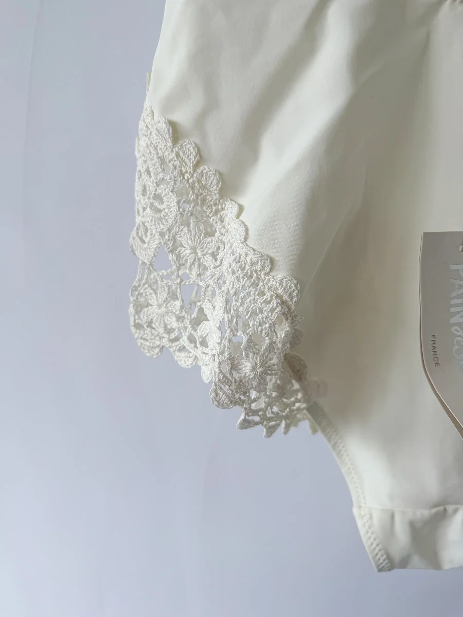 Pain De Sucre Cream Crochet Hip Sides V-neck Swimsuit - Imagen 6