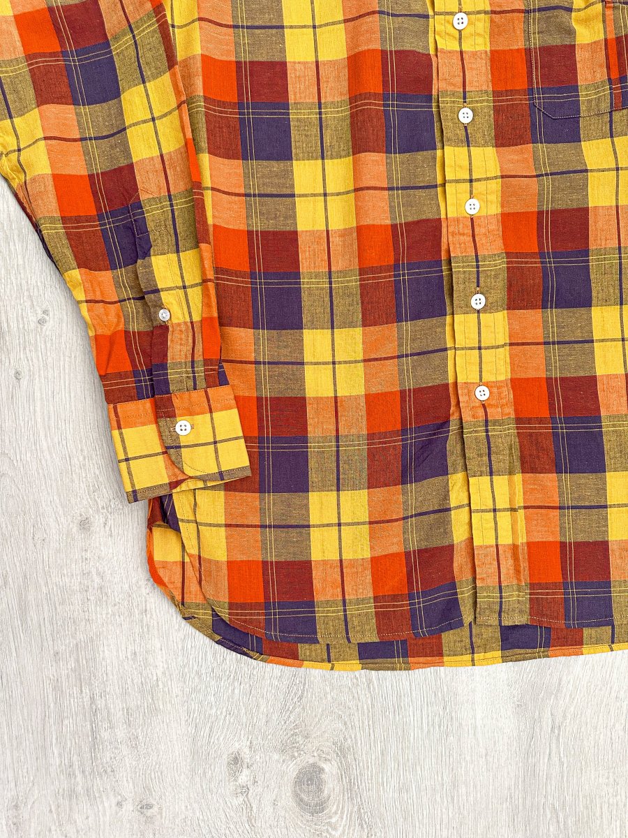 Drake's Check Red Yellow Cotton Linen Long Sleeve Collared Shirt - Imagen 4