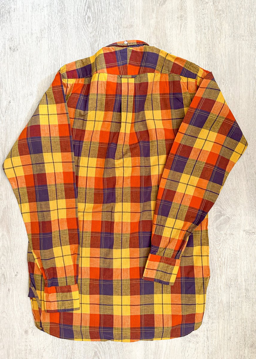 Drake's Check Red Yellow Cotton Linen Long Sleeve Collared Shirt - Imagen 3