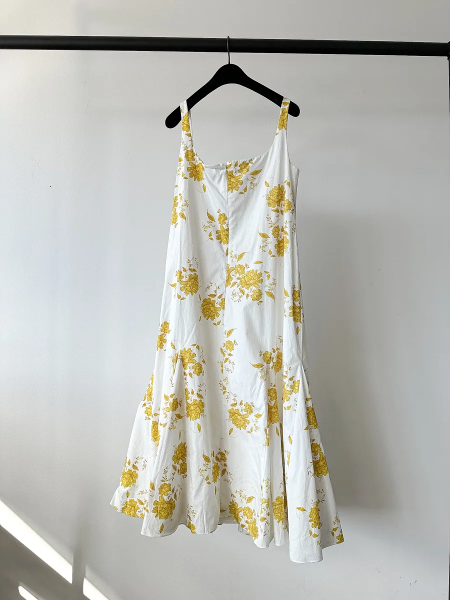 Emilia Wickstead Marita Floral-print Cotton-poplin Yellow White Square Neck Dress - Imagen 5