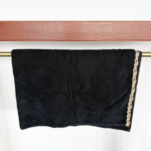 La Perla Black Towel Gold Lace Trim Towel