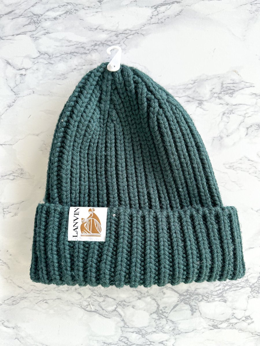 Lanvin Green Logo Tab Ribbed Knit Wool Beanie Hat - Imagen 3