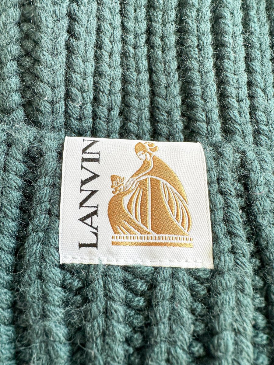 Lanvin Green Logo Tab Ribbed Knit Wool Beanie Hat - Imagen 4