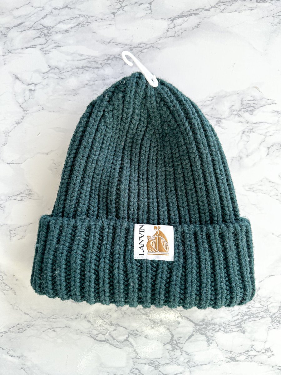 Lanvin Green Logo Tab Ribbed Knit Wool Beanie Hat - Imagen 7