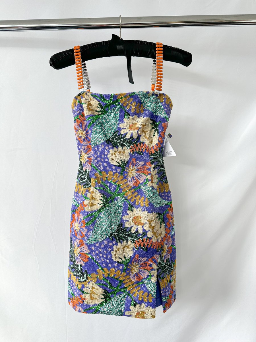 Nadine Merabi Purple Lyra All Over Floral Sequin Mini Dress - Imagen 2