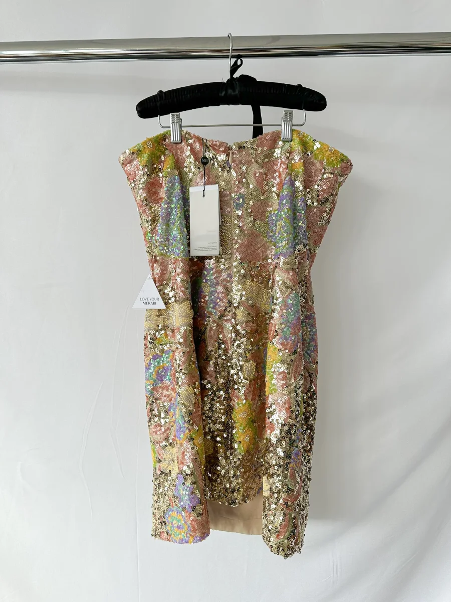 Nadine Merabi Leila Full Sequinned Embroidered Strapless Mini Dress - Imagen 6