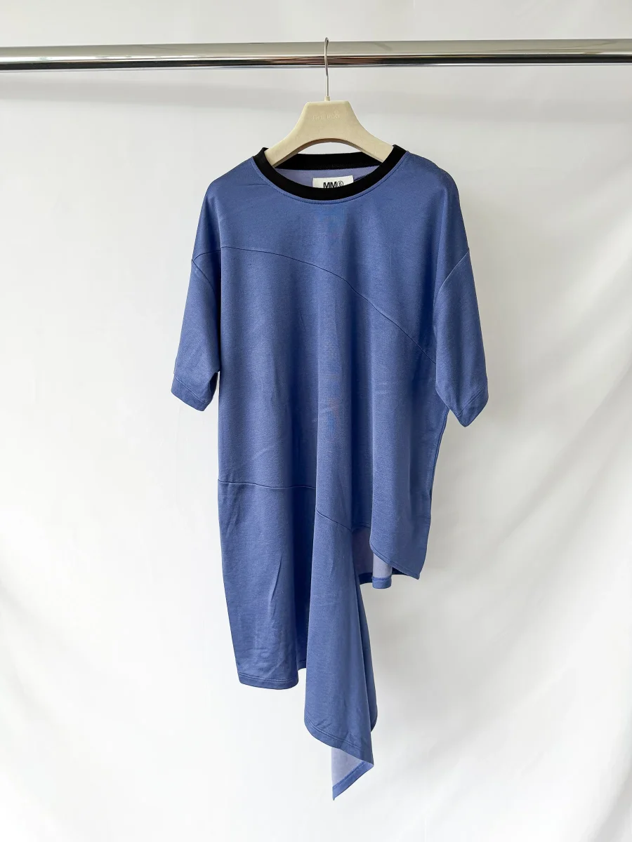 MM6 Maison Margiela Blue Deconstructed Cut-Out Crew Neck T-Shirt - Imagen 2