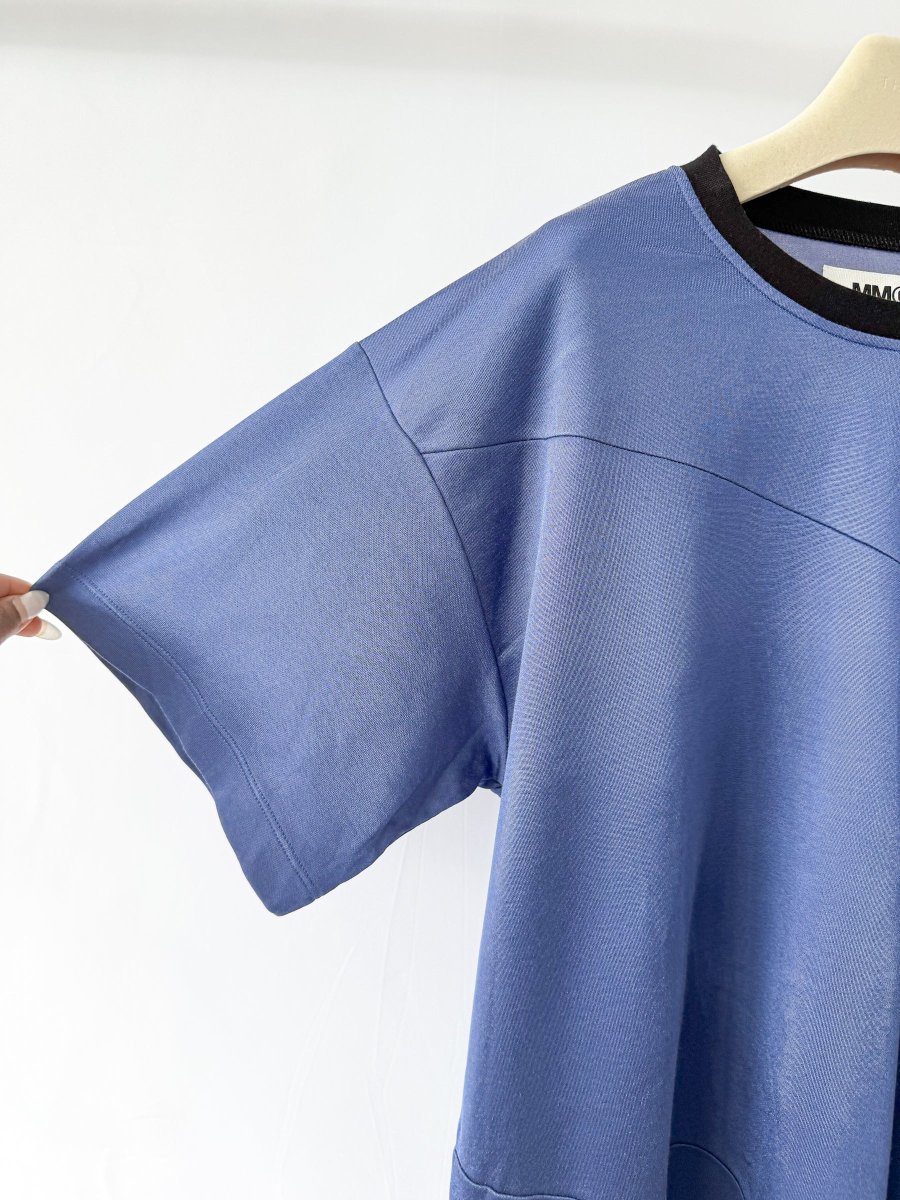 MM6 Maison Margiela Blue Deconstructed Cut-Out Crew Neck T-Shirt - Imagen 3