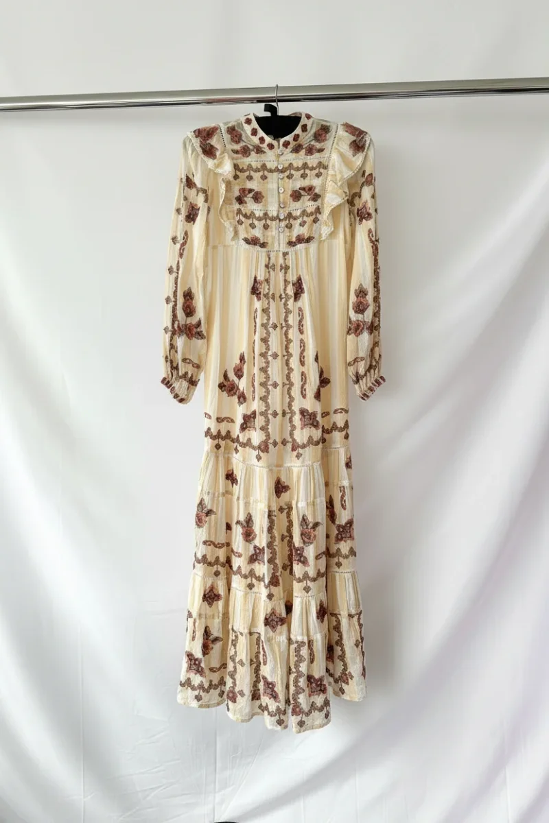 Farm Rio Jacquard Embroidered Ikat Long Sleeve Midi Dress - Imagen 5