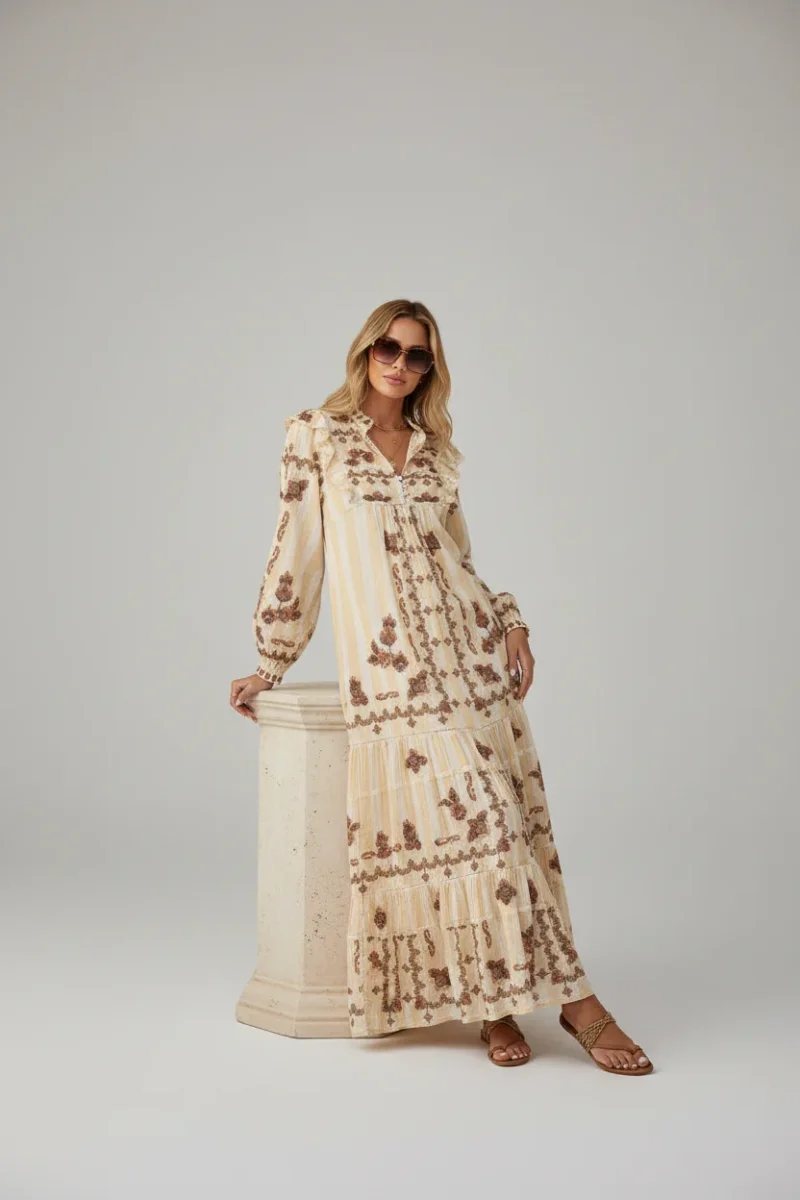 Farm Rio Jacquard Embroidered Ikat Long Sleeve Midi Dress - Imagen 6