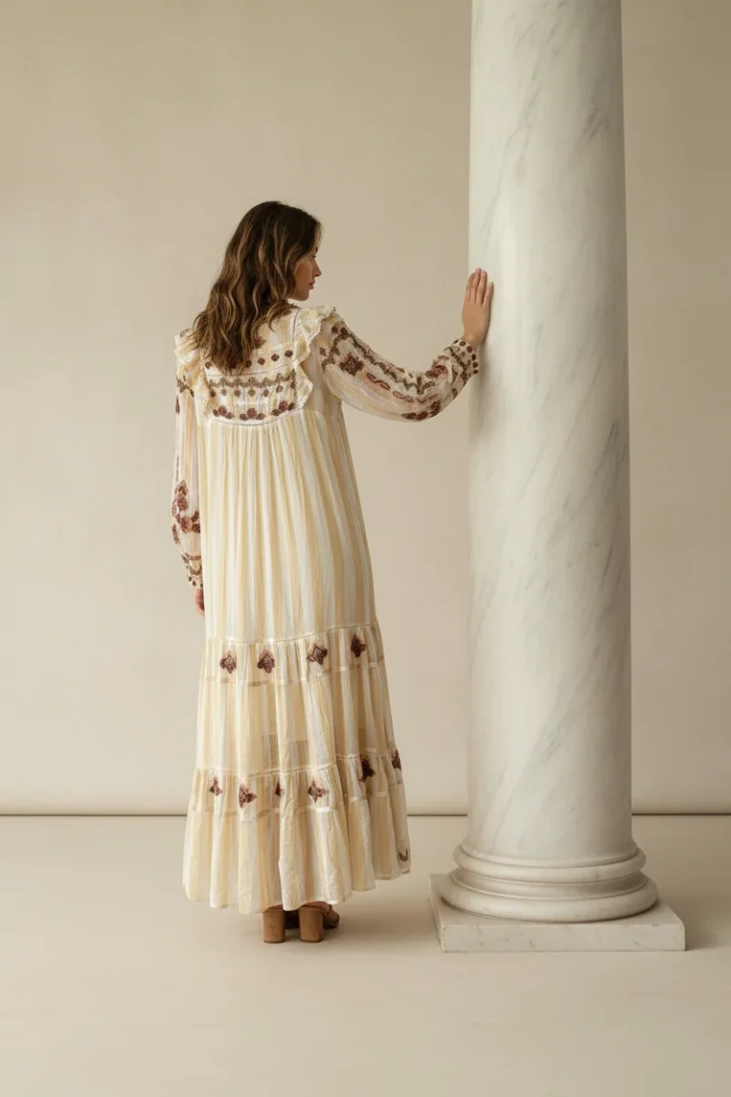 Farm Rio Jacquard Embroidered Ikat Long Sleeve Midi Dress - Imagen 7