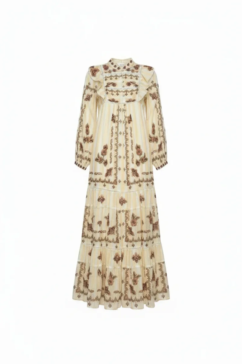 Farm Rio Jacquard Embroidered Ikat Long Sleeve Midi Dress - Imagen 3