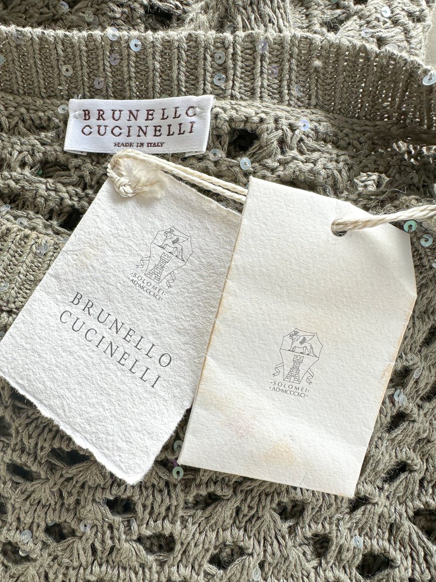 Brunello Cucinelli Green Crochet Open Knit Cotton Linen Silk Blend Dress - Imagen 4