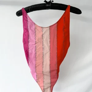 Marco De Vincenzo Allover Logo Pink Multicolour Striped One-Piece Swimsuit