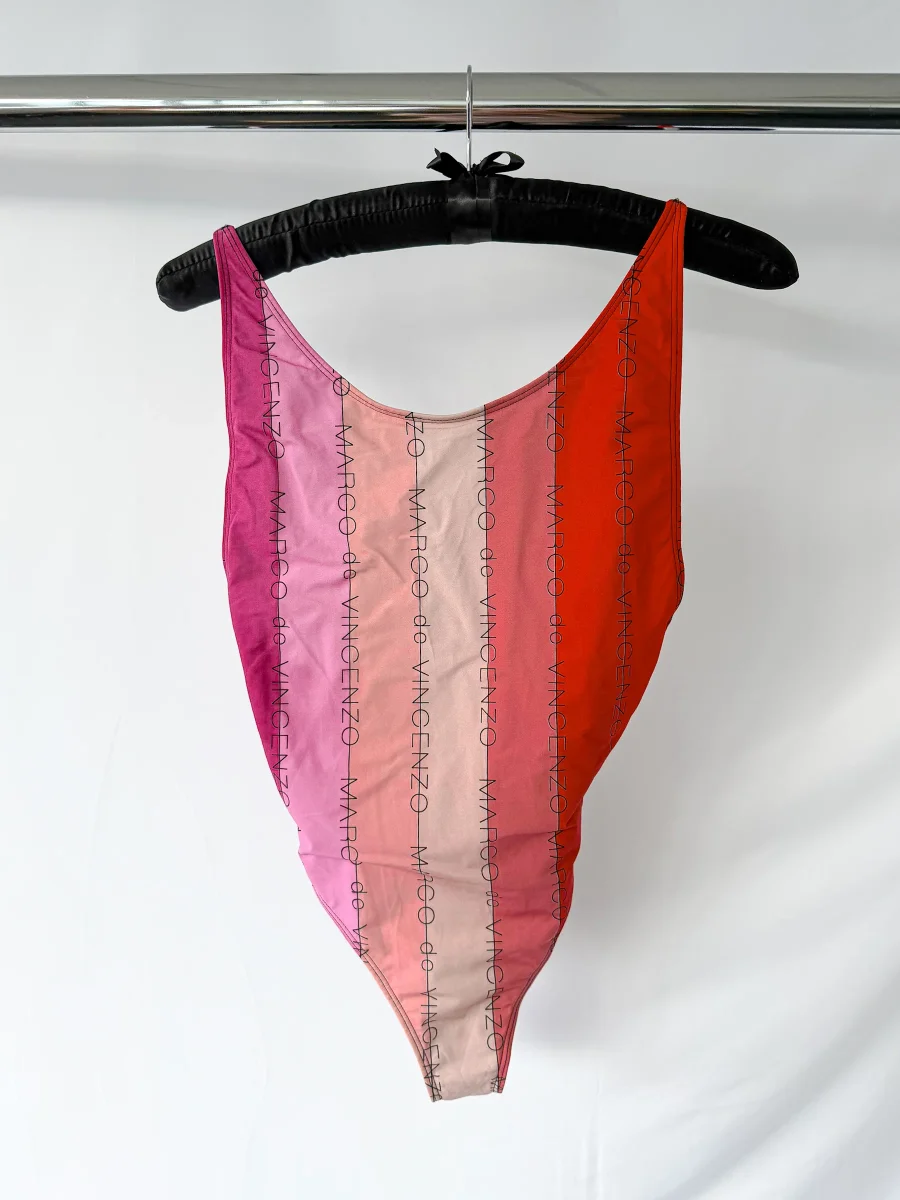 Marco De Vincenzo Allover Logo Pink Multicolour Striped One-Piece Swimsuit