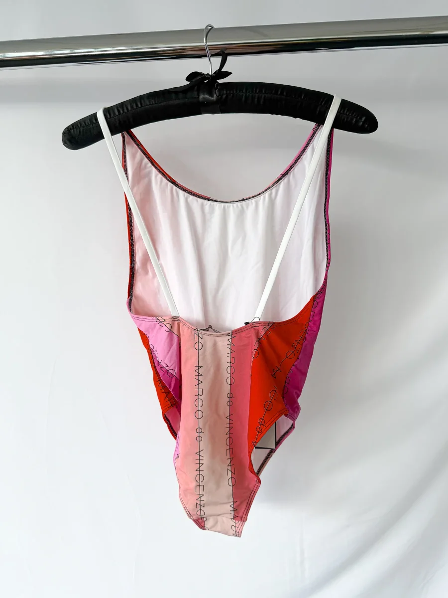 Marco De Vincenzo Allover Logo Pink Multicolour Striped One-Piece Swimsuit - Imagen 4