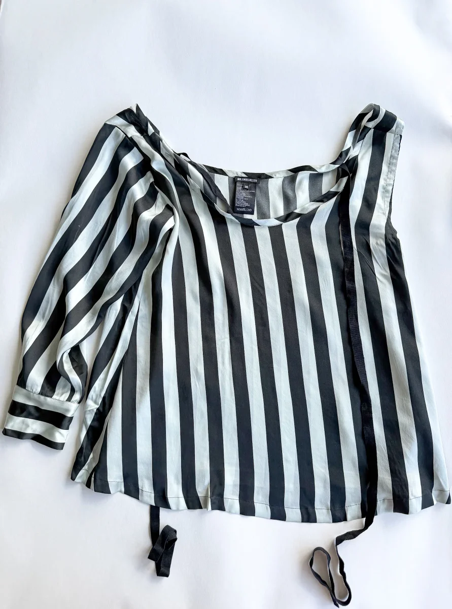 Ann Demeulemeester Silk Black & White One Shoulder Top - Imagen 9