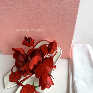 Magda Butrym Red Flower Leather Detail Sandal High Heels