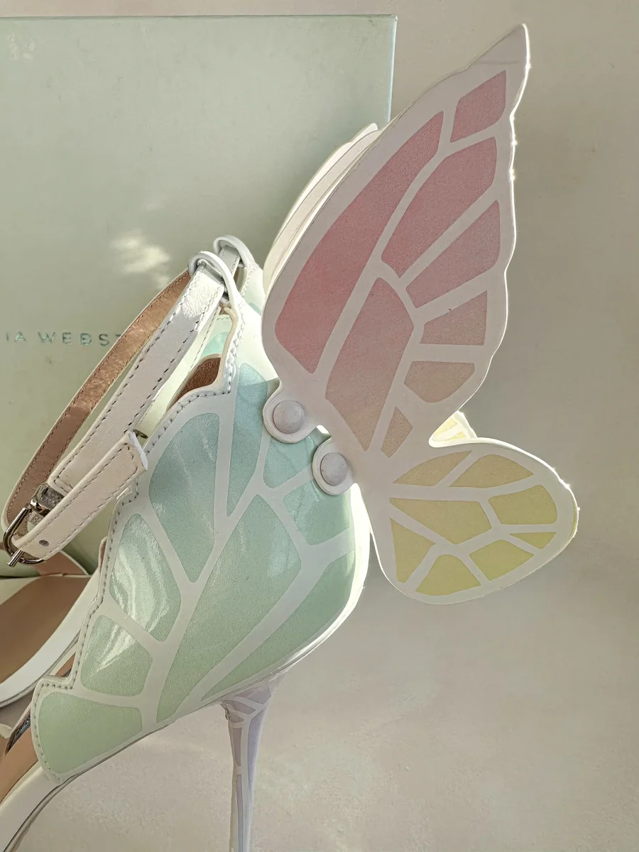 Sophia Webster Butterfly Soft Pastel Gradient Off-White Chiara Heeled Sandals - Imagen 5