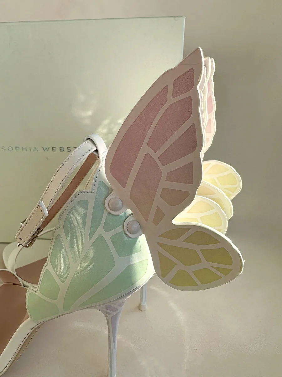 Sophia Webster Butterfly Soft Pastel Gradient Off-White Chiara Heeled Sandals - Imagen 7