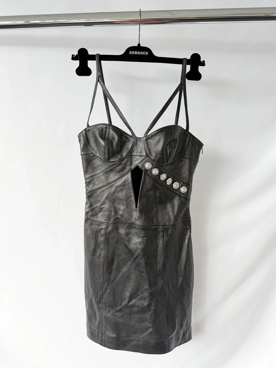 Versus Versace Black Cutout Studded Leather Mini Dress - Imagen 3