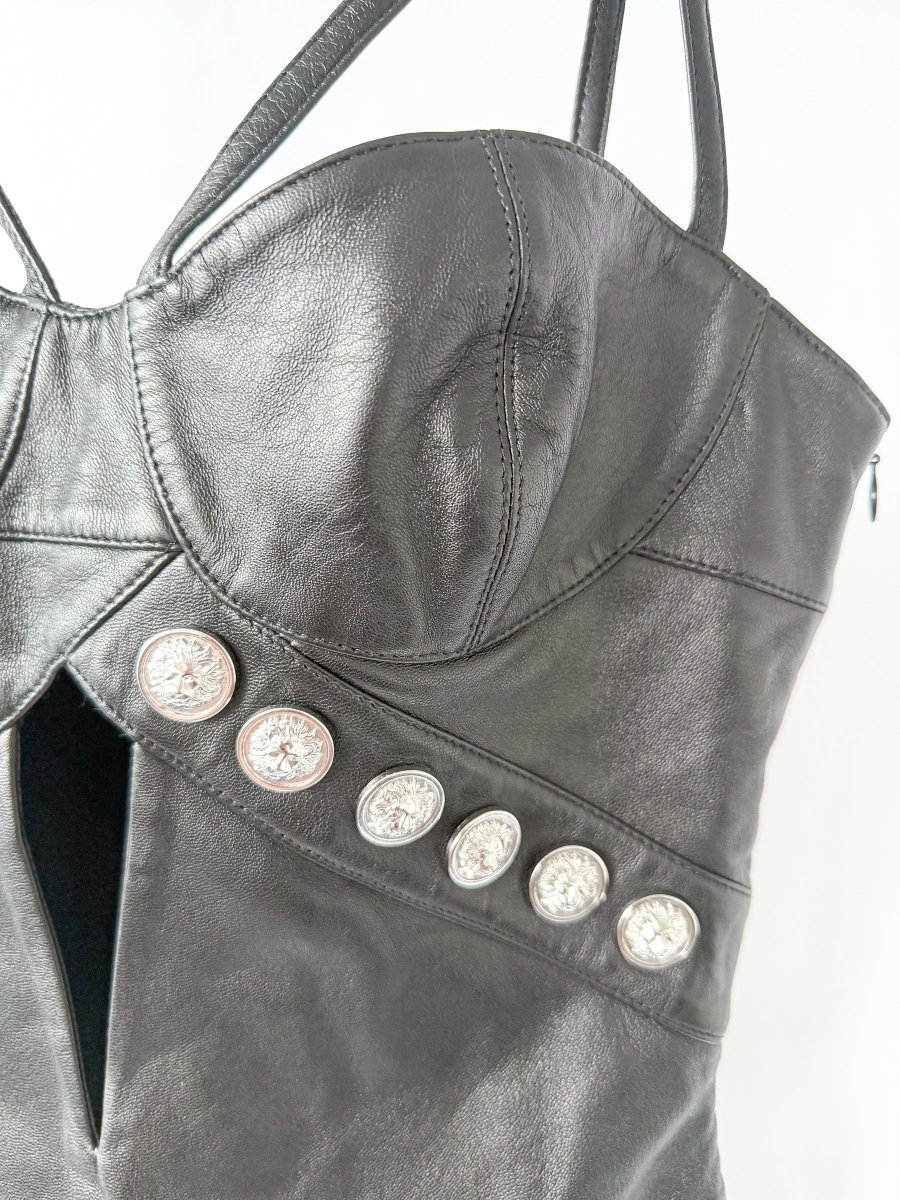 Versus Versace Black Cutout Studded Leather Mini Dress - Imagen 5