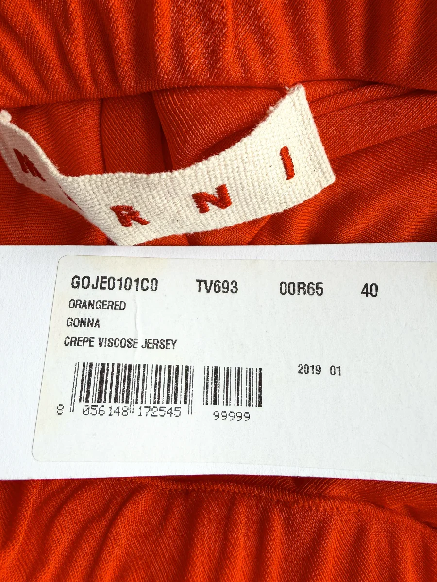 Marni Orange Red High Low Crepe Jersey Maxi Skirt - Imagen 8
