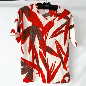 Marni Leaf Print Red White Sequin Detail T-Shirt